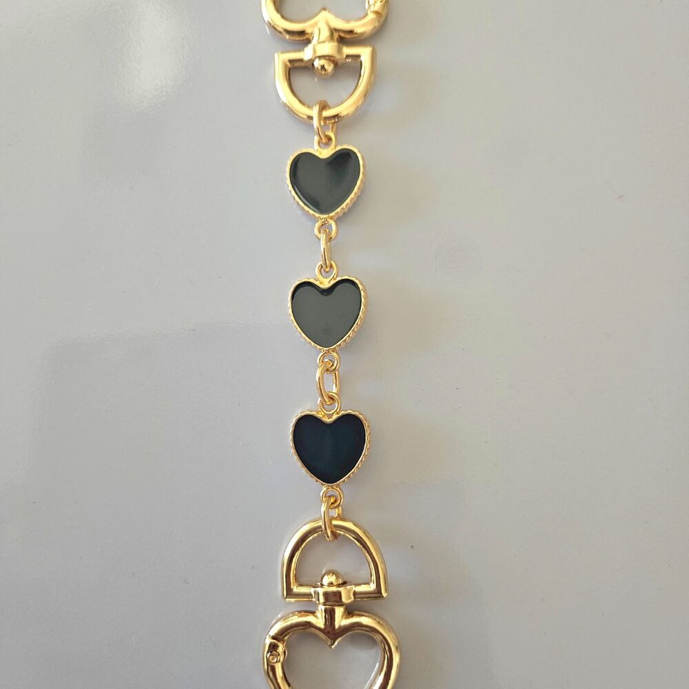 Handbag Purse Chain Handle Strap Crossbody Extender Heart' - Gold Tone, Black - Picture 3 of 3